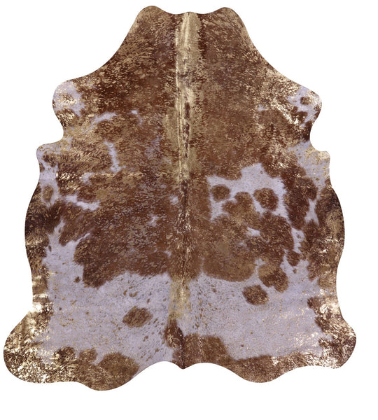 Gold Metallic Natural Hair-On Cowhide Rug - 6' 9" X 6' 4" - Golden Nile