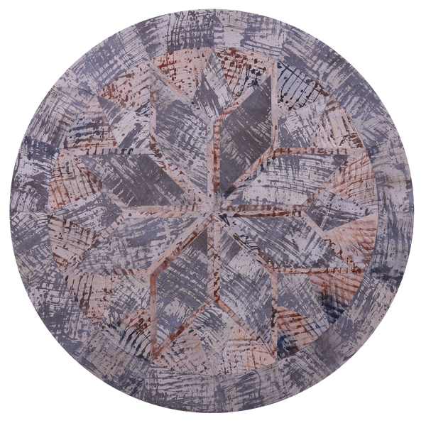 Round Natural Cowhide Hand Stitched Patchwork Rug - 6' 7" X 6' 7" - Golden Nile