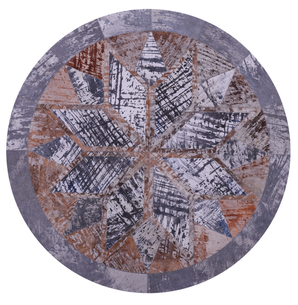 Round Natural Cowhide Hand Stitched Patchwork Rug - 3' 11" X 3' 11" - Golden Nile