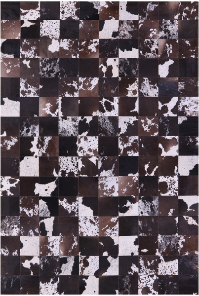 Black & Brown Salt & Pepper Natural Cowhide Hand Stitched Patchwork Rug - 6' 7" X 9' 9" - Golden Nile
