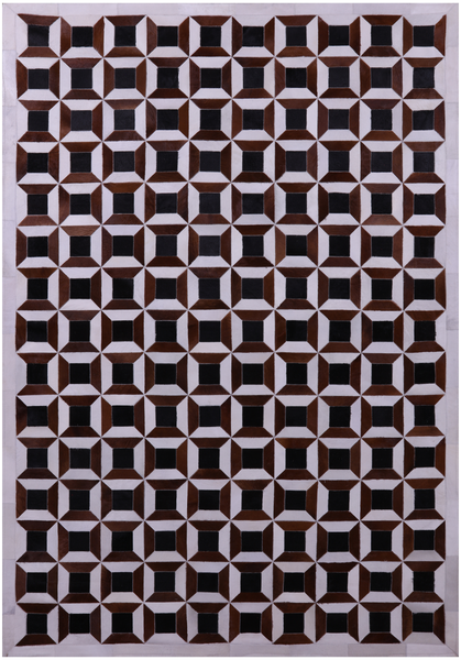Brown & White Natural Black Cowhide Hand Stitched Patchwork Rug - 7' 0" X 10' 3" - Golden Nile