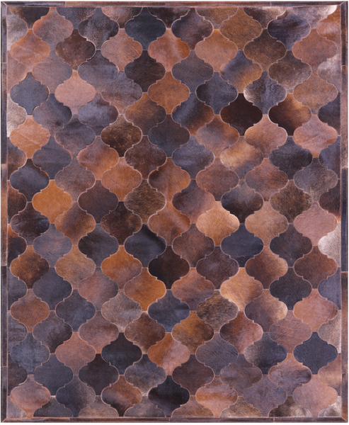 Lantern Tile Brown Natural Cowhide Hand Stitched Patchwork Rug - 6' 8" X 8' 3" - Golden Nile