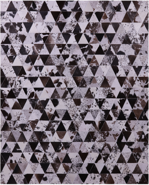 Black Brown & White Salt & Pepper Natural Cowhide Hand Stitched Patchwork Rug - 6' 8" X 8' 4" - Golden Nile