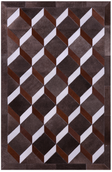 Brown & White Natural Cowhide Hand Stitched Patchwork Rug - 3' 2" X 4' 11"