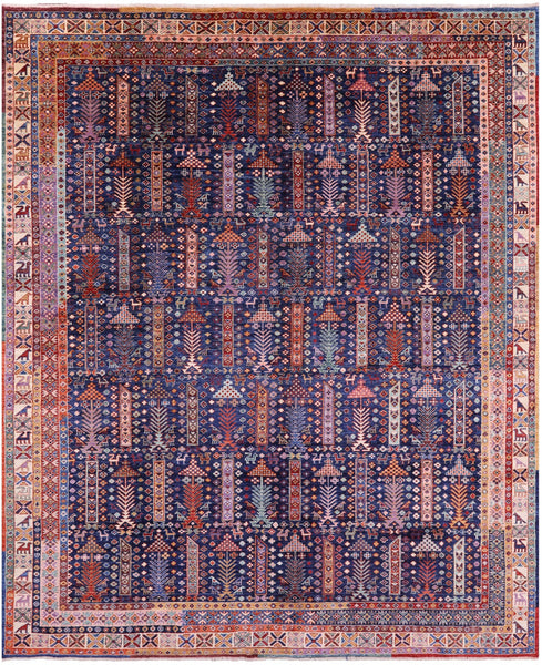 Blue Persian Fine Serapi Handmade Wool Rug - 8' 2" X 9' 9" - Golden Nile