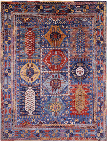 Blue Persian Fine Serapi Hand Knotted Wool Rug - 8' 0" X 10' 4" - Golden Nile