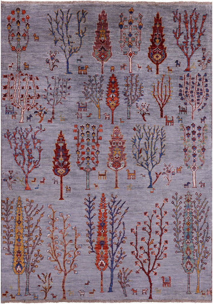 Grey Tribal Persian Gabbeh Hand Knotted Wool Rug - 5' 7" X 7' 8" - Golden Nile