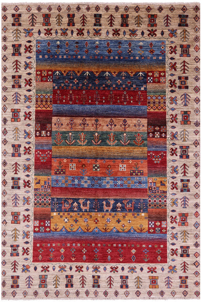 Tribal Persian Gabbeh Hand Knotted Wool Rug - 5' 7" X 8' 2" - Golden Nile