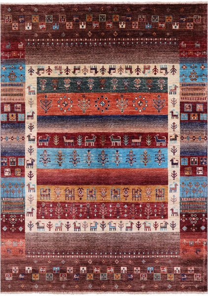 Tribal Persian Gabbeh Hand Knotted Wool Rug - 5' 0" X 6' 10" - Golden Nile