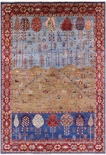 Tribal Persian Gabbeh Hand Knotted Wool Rug - 5' 5" X 7' 9" - Golden Nile