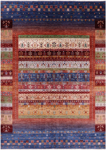 Tribal Persian Gabbeh Hand Knotted Wool Rug - 7' 0" X 9' 10" - Golden Nile