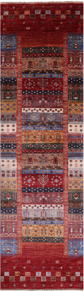 Tribal Persian Gabbeh Hand Knotted Wool Runner Rug - 2' 9" X 9' 8" - Golden Nile