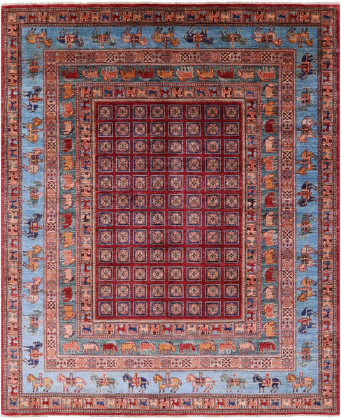 Antiqued Pazyryk Historical Design Handmade Wool Rug - 8' 1" X 9' 9" - Golden Nile