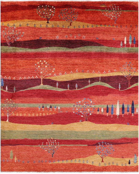 Tribal Persian Gabbeh Handmade Wool Rug - 8' 0" X 9' 9" - Golden Nile