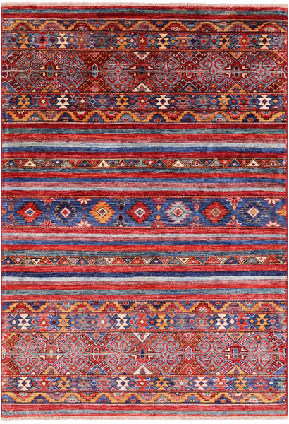 Khorjin Persian Gabbeh Hand Knotted Wool Rug - 4' 1" X 5' 10" - Golden Nile