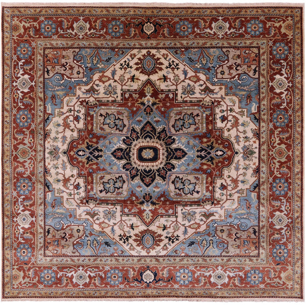 Ivory Square Persian Fine Serapi Hand Knotted Wool Rug - 9' 11" X 10' 0" - Golden Nile