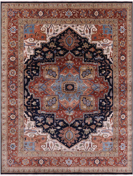 Blue Persian Fine Serapi Hand Knotted Wool Rug - 11' 8" X 14' 11" - Golden Nile