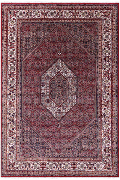 Red Persian Bijar Hand Knotted Wool Rug - 9' 9" X 14' 0" - Golden Nile