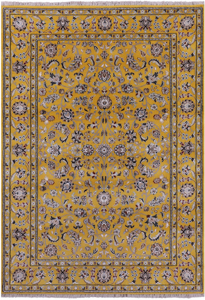 Gold Persian Nain Hand Knotted Wool & Silk Rug - 5' 0" X 7' 3" - Golden Nile