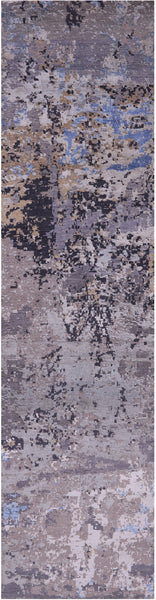 Abstract Contemporary Handmade Wool & Silk Runner Rug - 2' 6" X 9' 10" - Golden Nile