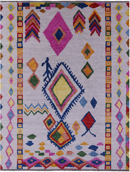 Silver Tribal Moroccan Handmade Wool Rug - 10' 2" X 13' 4" - Golden Nile