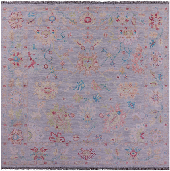 Silver Square Turkish Oushak Handmade Wool Rug - 9' 0" X 9' 2" - Golden Nile