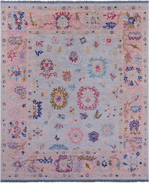 Light Blue Turkish Oushak Hand Knotted Wool Rug - 8' 0" X 9' 10" - Golden Nile