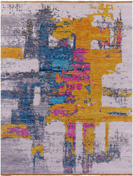 Abstract Contemporary Hand Knotted Wool Rug - 7' 11" X 10' 2" - Golden Nile