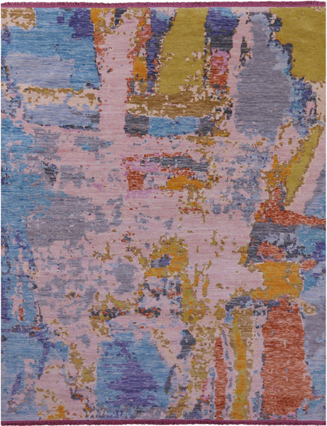 Abstract Contemporary Hand Knotted Wool Rug - 8' 3" X 10' 5" - Golden Nile