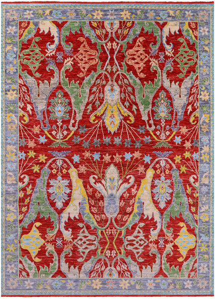 Red Turkish Oushak Hand Knotted Wool Rug - 10' 4" X 13' 10" - Golden Nile