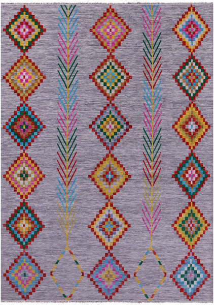 Grey Tribal Moroccan Hand Knotted Wool Rug - 10' 1" X 14' 0" - Golden Nile