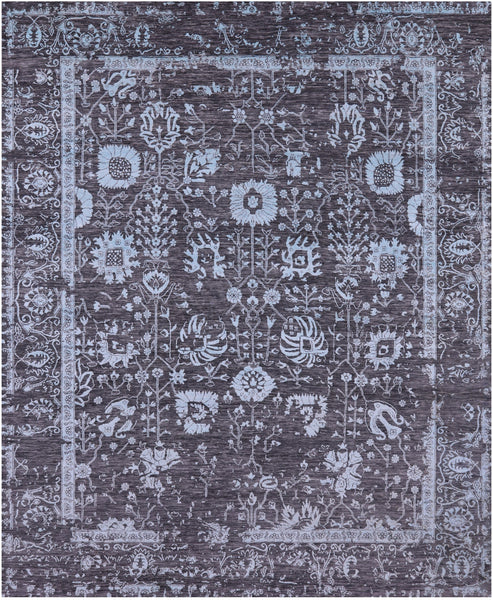 Grey Persian Tabriz Hand Knotted Wool & Silk Rug - 8' 0" X 10' 1" - Golden Nile