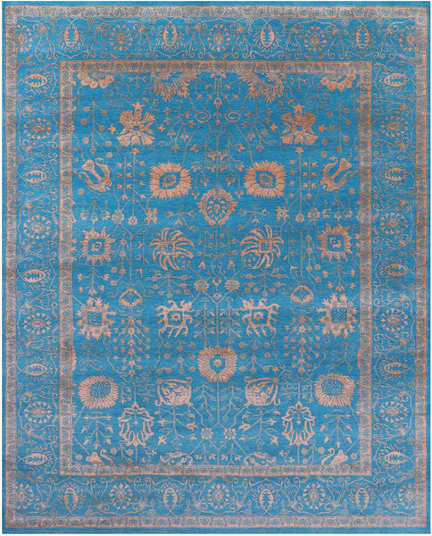 Blue Persian Tabriz Hand Knotted Wool & Silk Rug - 8' 1" X 10' 4" - Golden Nile