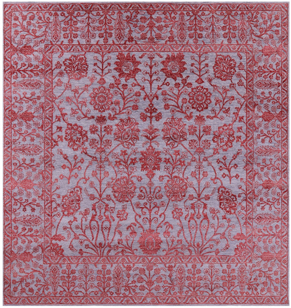 Grey Persian Tabriz Hand Knotted Wool & Silk Rug - 8' 0" X 8' 6" - Golden Nile