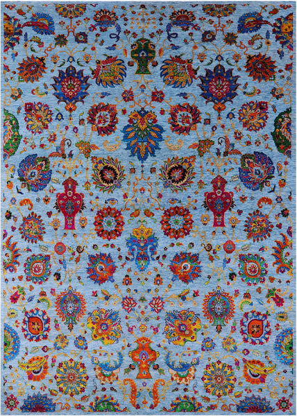 Blue Persian Tabriz Hand Knotted Wool Rug - 10' 0" X 14' 6" - Golden Nile