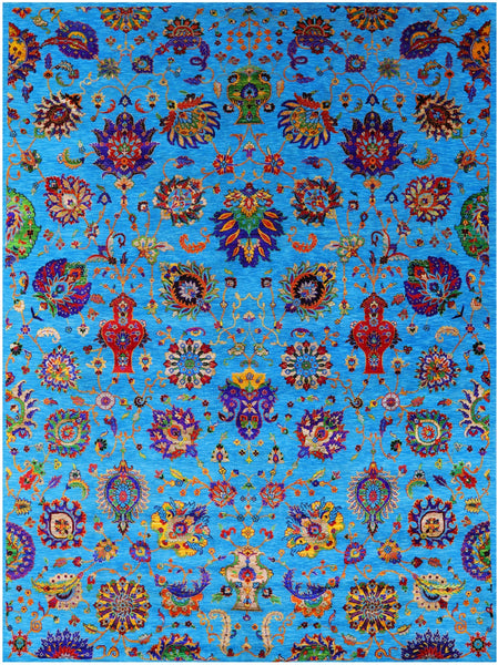 Blue Persian Tabriz Handmade Wool & Silk Rug - 10' 1" X 14' 2" - Golden Nile