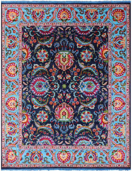 Blue Persian Tabriz Handmade Wool & Silk Rug - 8' 3" X 10' 4" - Golden Nile