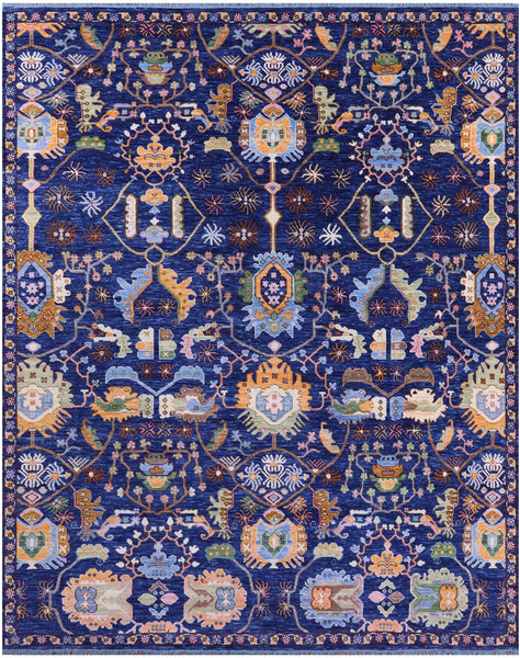 Blue Persian Fine Serapi Hand Knotted Wool Rug - 12' 4" X 15' 4" - Golden Nile