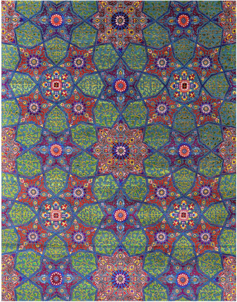 Green Persian Tabriz Handmade Wool & Silk Rug - 7' 11" X 10' 2" - Golden Nile