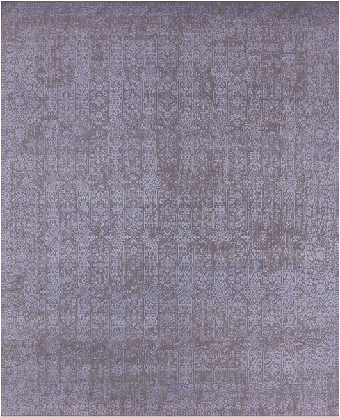 Grey Contemporary Handmade Wool & Silk Rug - 7' 11" X 9' 9" - Golden Nile