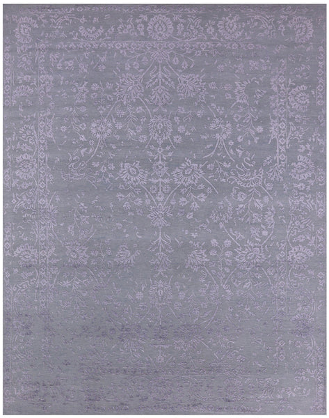 Light Green Persian Tabriz Hand Knotted Wool & Silk Rug - 8' 0" X 9' 11" - Golden Nile