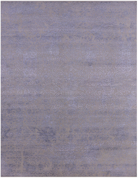 Grey Contemporary Hand Knotted Wool & Silk Rug - 7' 10" X 9' 9" - Golden Nile