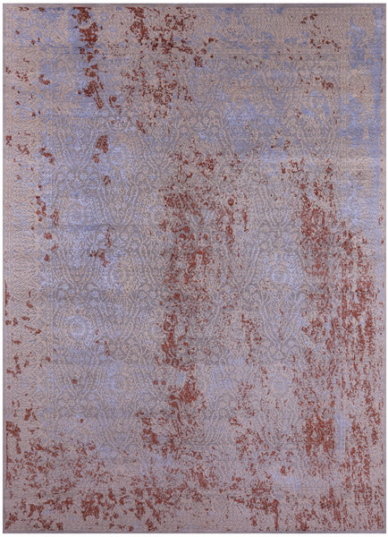 Grey Contemporary Hand Knotted Wool & Silk Rug - 8' 11" X 12' 1" - Golden Nile