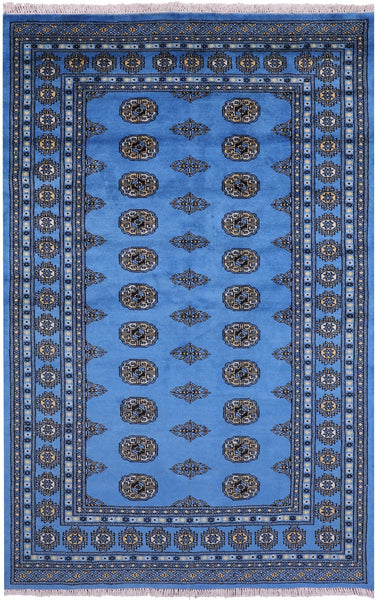 Blue Bokhara Hand Knotted Wool Rug - 4' 6" X 7' 0" - Golden Nile