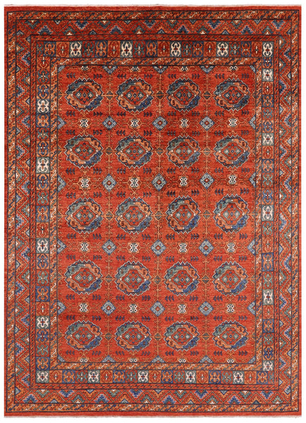 Red Turkmen Ersari Hand Knotted Wool Rug - 8' 11" X 12' 1" - Golden Nile