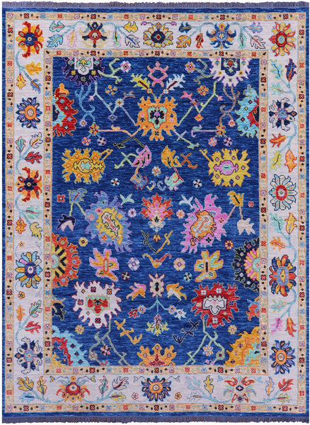 Blue Turkish Oushak Handmade Wool Rug - 8' 9" X 11' 11" - Golden Nile