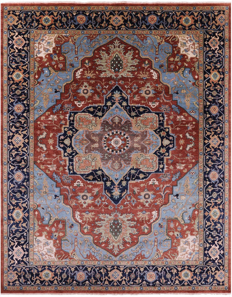 Rust Geometric Heriz Serapi Hand Knotted Wool Rug - 11' 7" X 14' 11" - Golden Nile
