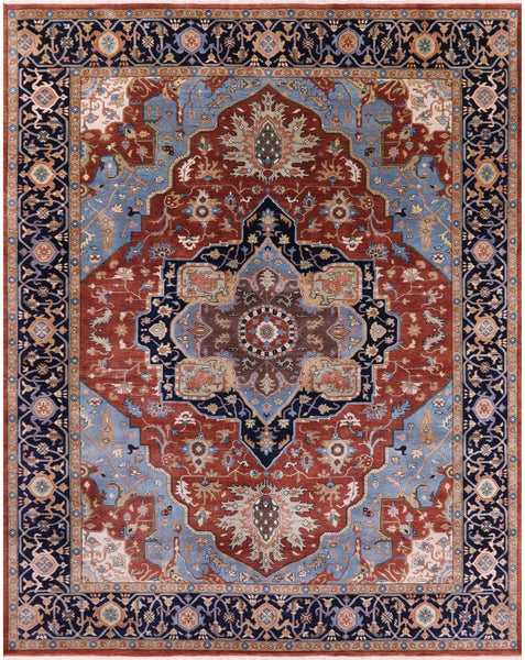 Rust Geometric Heriz Serapi Hand Knotted Wool Rug - 11' 10" X 14' 9" - Golden Nile
