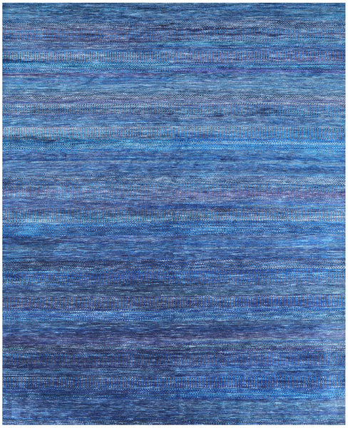 Blue Savannah Grass Hand Knotted Wool & Silk Rug - 8' 0" X 10' 0" - Golden Nile