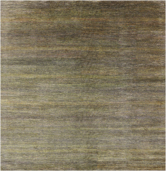 Gold Square Savannah Grass Hand Knotted Wool & Silk Rug - 9' 11" X 10' 2" - Golden Nile